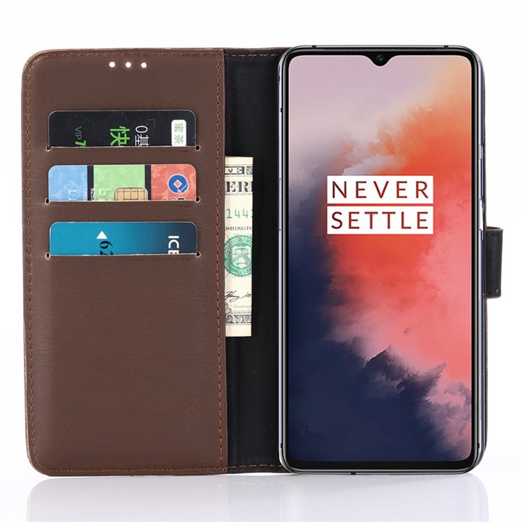 Crazy Horse Leather Wallet Stand Case for OnePlus 7T - Coffee-9