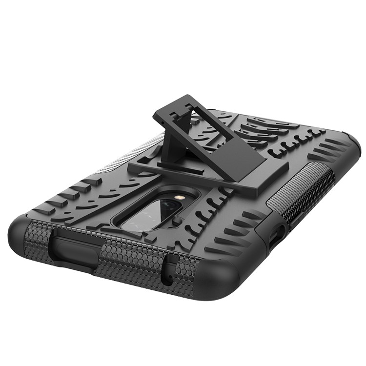 Cool Tyre Pattern PC + TPU Hybrid Cell Phone Case with Kickstand for OnePlus 7T Pro - All Black-11