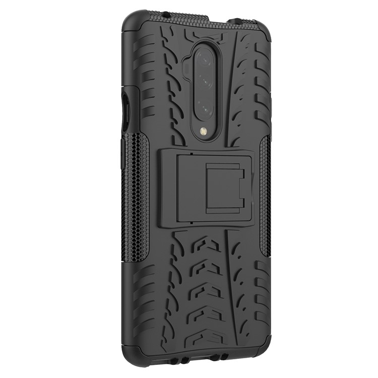 Cool Tyre Pattern PC + TPU Hybrid Cell Phone Case with Kickstand for OnePlus 7T Pro - All Black-12