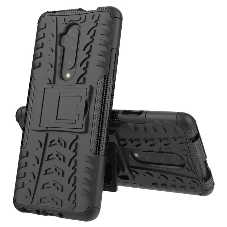 Cool Tyre Pattern PC + TPU Hybrid Cell Phone Case with Kickstand for OnePlus 7T Pro - All Black-13