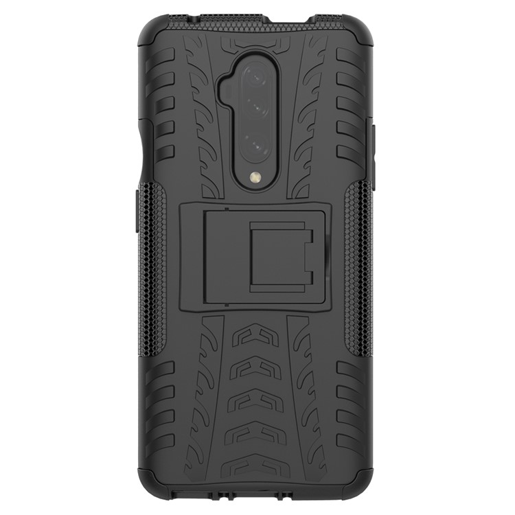 Cool Tyre Pattern PC + TPU Hybrid Cell Phone Case with Kickstand for OnePlus 7T Pro - All Black-14