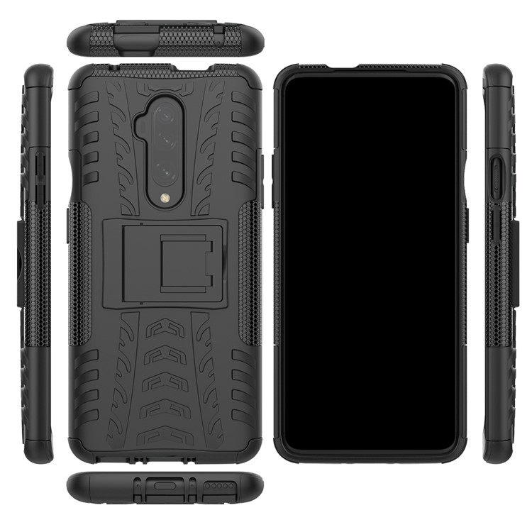 Cool Tyre Pattern PC + TPU Hybrid Cell Phone Case with Kickstand for OnePlus 7T Pro - All Black-9