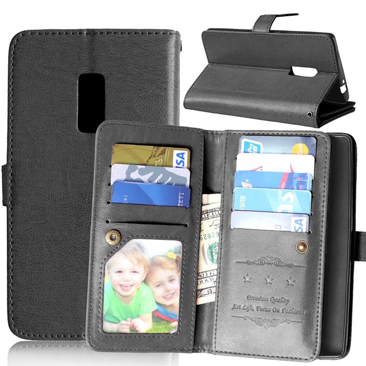 Crazy Horse Leather Multiple 9 Card Slots Wallet Case for OnePlus 2 - Black-1