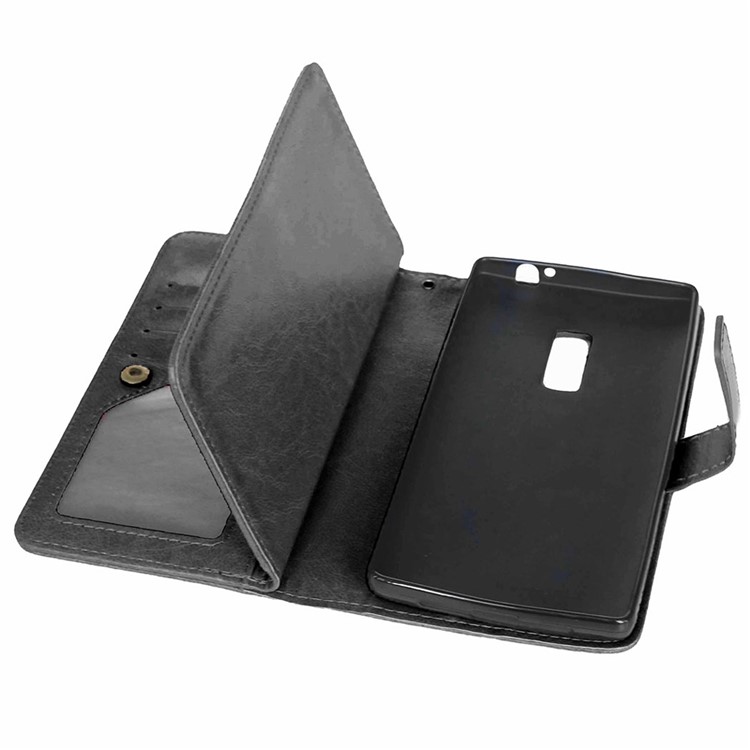 Crazy Horse Leather Multiple 9 Card Slots Wallet Case for OnePlus 2 - Black-7