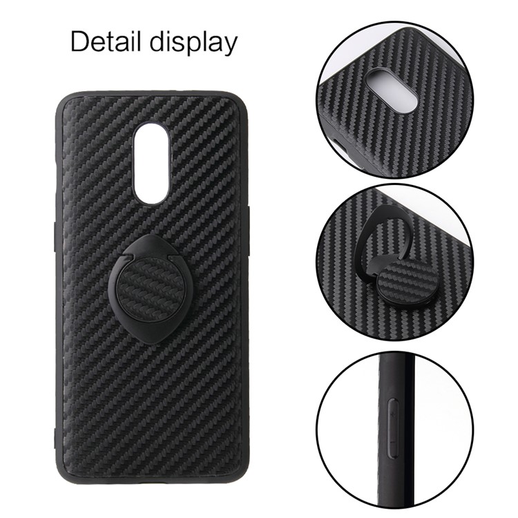 Phone Shell PU Leather+TPU with Kickstand Casing for OnePlus 7 - Black Carbon Fiber Texture-2