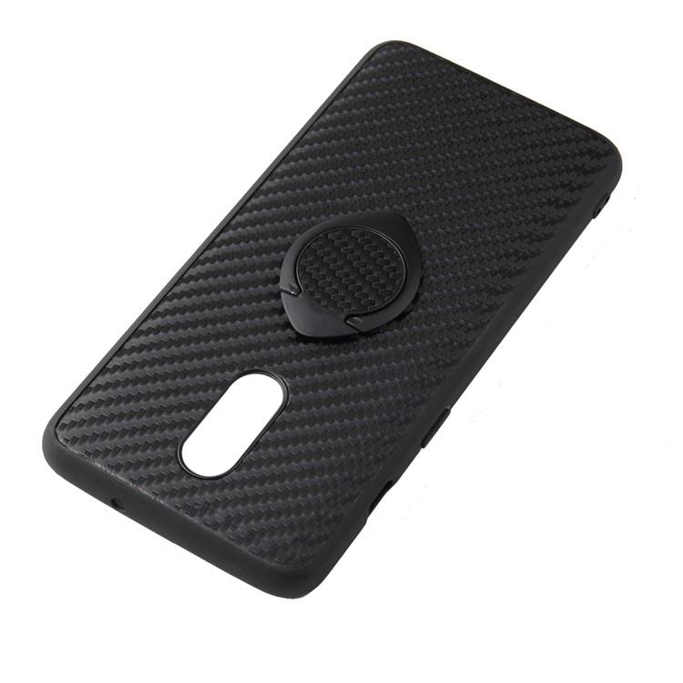 Phone Shell PU Leather+TPU with Kickstand Casing for OnePlus 7 - Black Carbon Fiber Texture-4