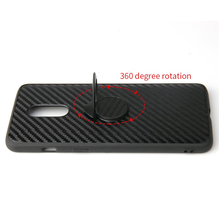 Phone Shell PU Leather+TPU with Kickstand Casing for OnePlus 7 - Black Carbon Fiber Texture-6