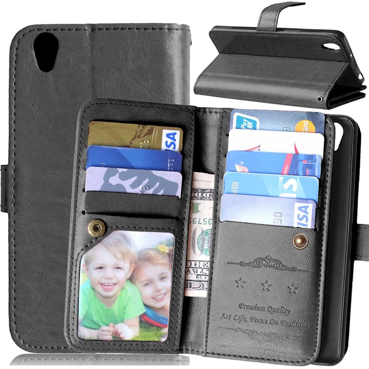 For OnePlus X Crazy Horse 9 Card Holders Wallet Leather Case Cover - Black-1