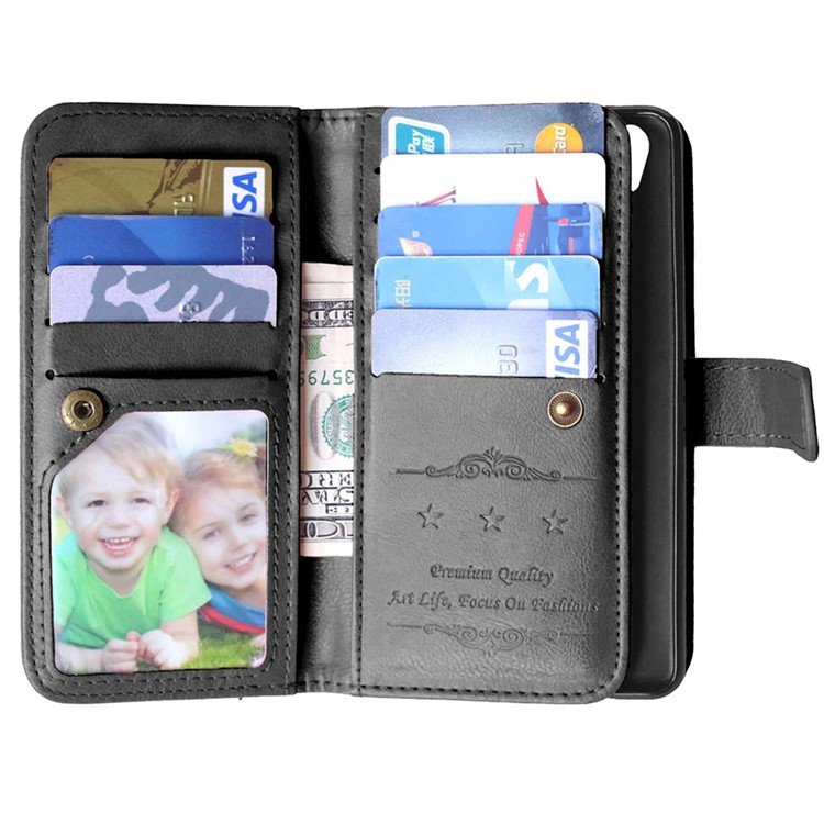 For OnePlus X Crazy Horse 9 Card Holders Wallet Leather Case Cover - Black-2