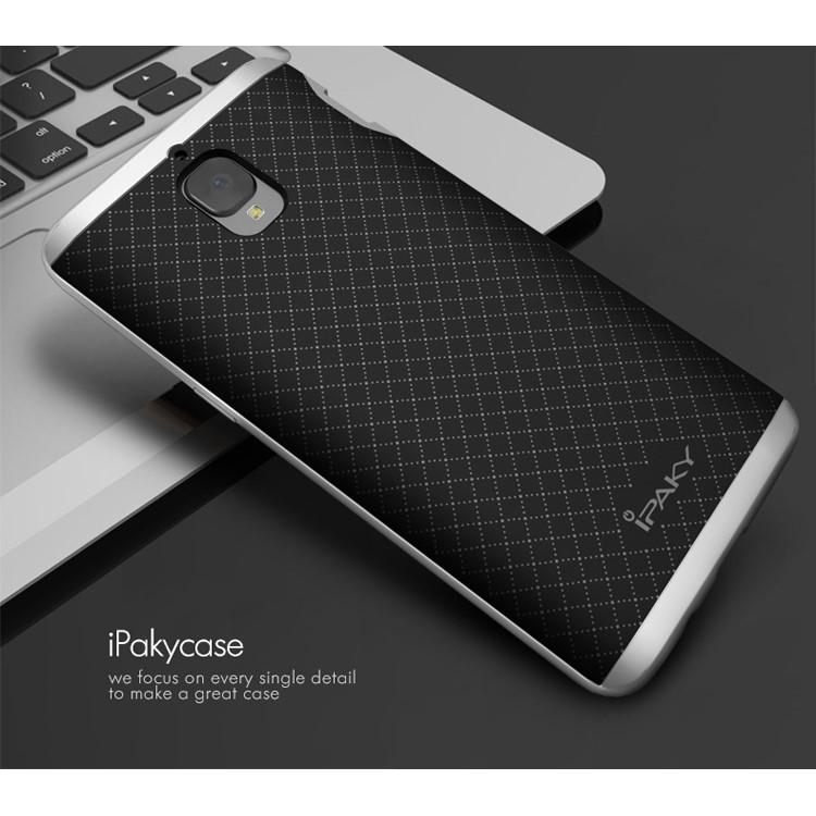 IPAKY PC Frame + TPU Back Hybrid Cell Phone Case for OnePlus 3 / 3T - Silver-3