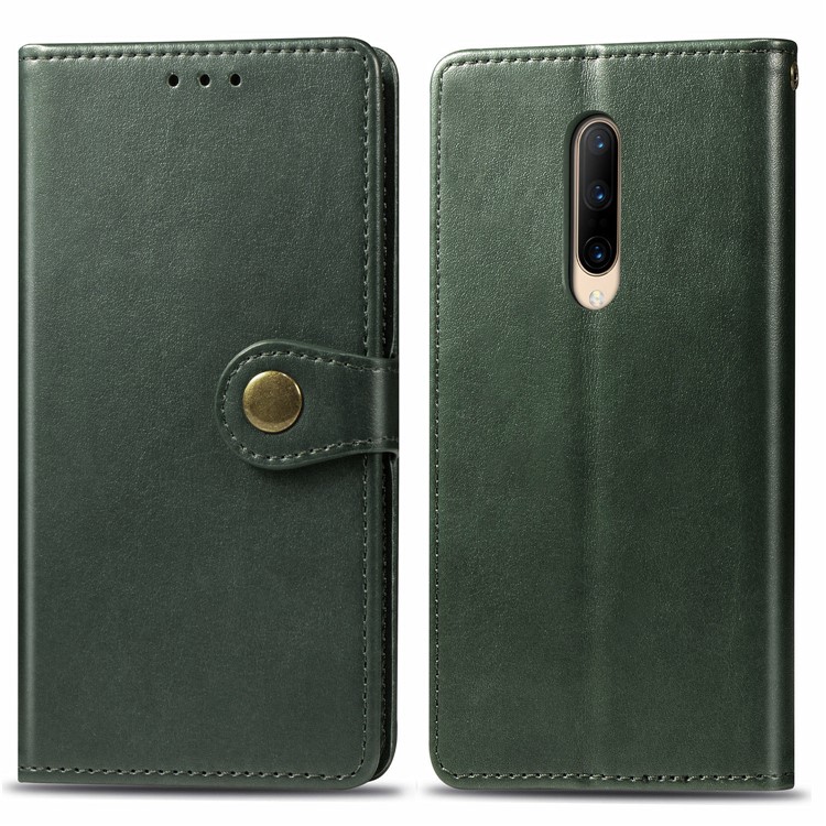 Solid Color Wallet Stand Leather Phone Casing for OnePlus 7 Pro - Army Green-1