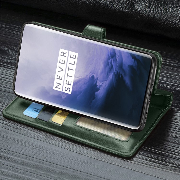 Solid Color Wallet Stand Leather Phone Casing for OnePlus 7 Pro - Army Green-13