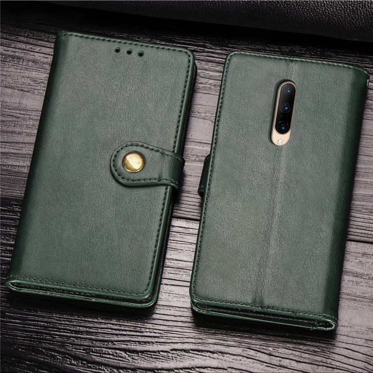 Solid Color Wallet Stand Leather Phone Casing for OnePlus 7 Pro - Army Green-15