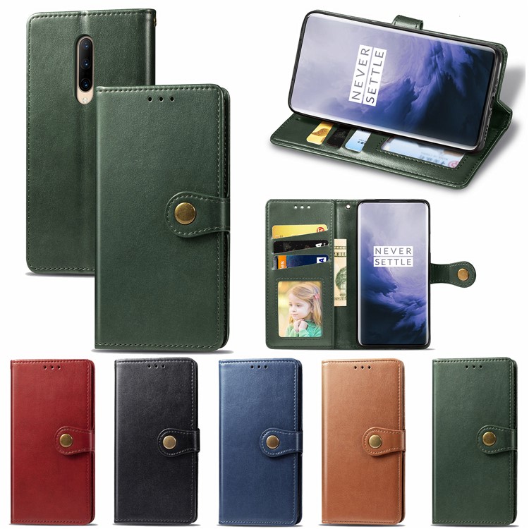 Solid Color Wallet Stand Leather Phone Casing for OnePlus 7 Pro - Army Green-16