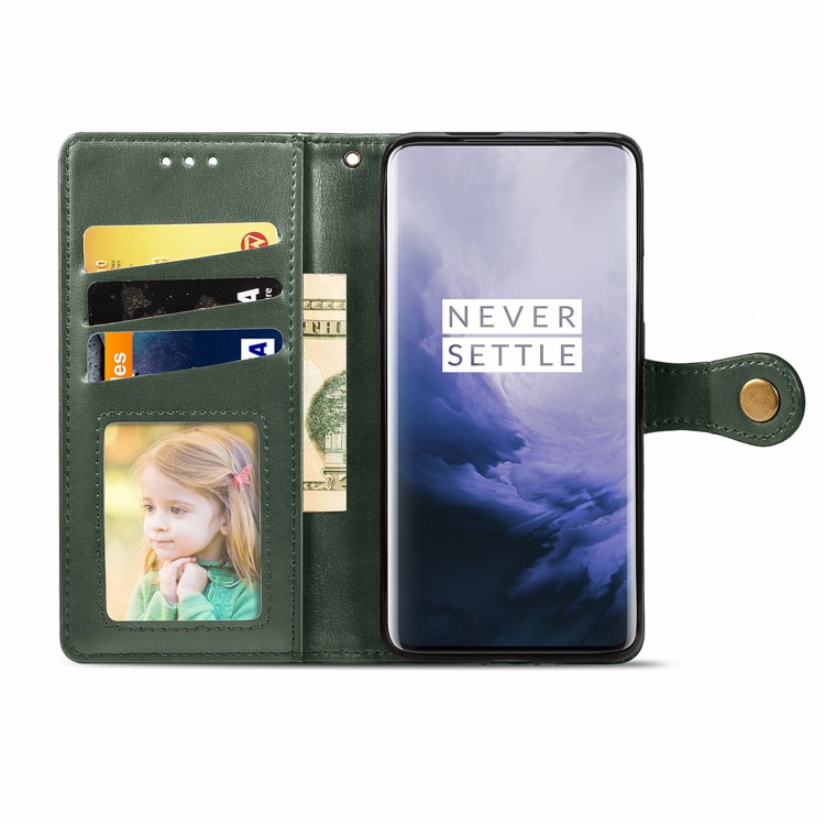 Solid Color Wallet Stand Leather Phone Casing for OnePlus 7 Pro - Army Green-4