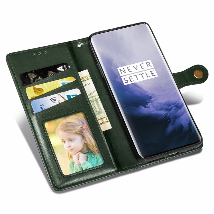 Solid Color Wallet Stand Leather Phone Casing for OnePlus 7 Pro - Army Green-7