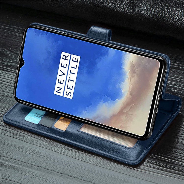 Wallet Leather Stand Case for OnePlus 7T - Blue-12