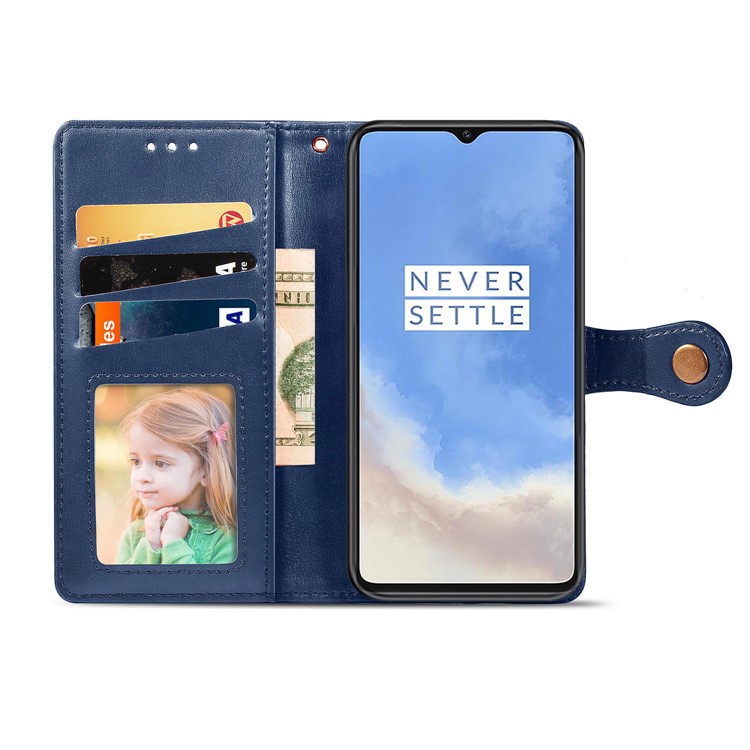 Wallet Leather Stand Case for OnePlus 7T - Blue-4