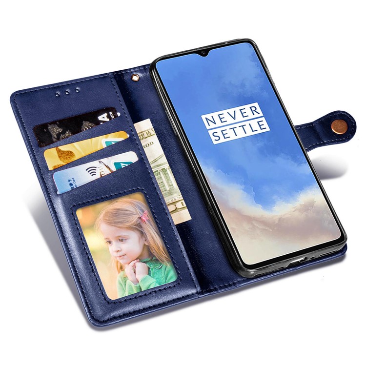 Wallet Leather Stand Case for OnePlus 7T - Blue-7