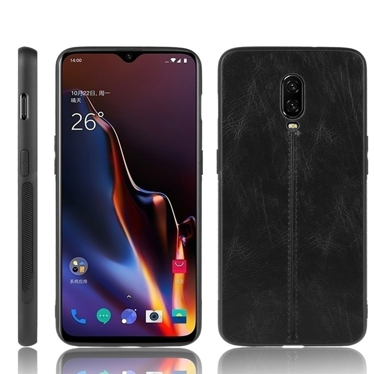 PU Pelle + PC + Custodia Per Telefono Ibrido TPU Per OnePlus 6T - Nero