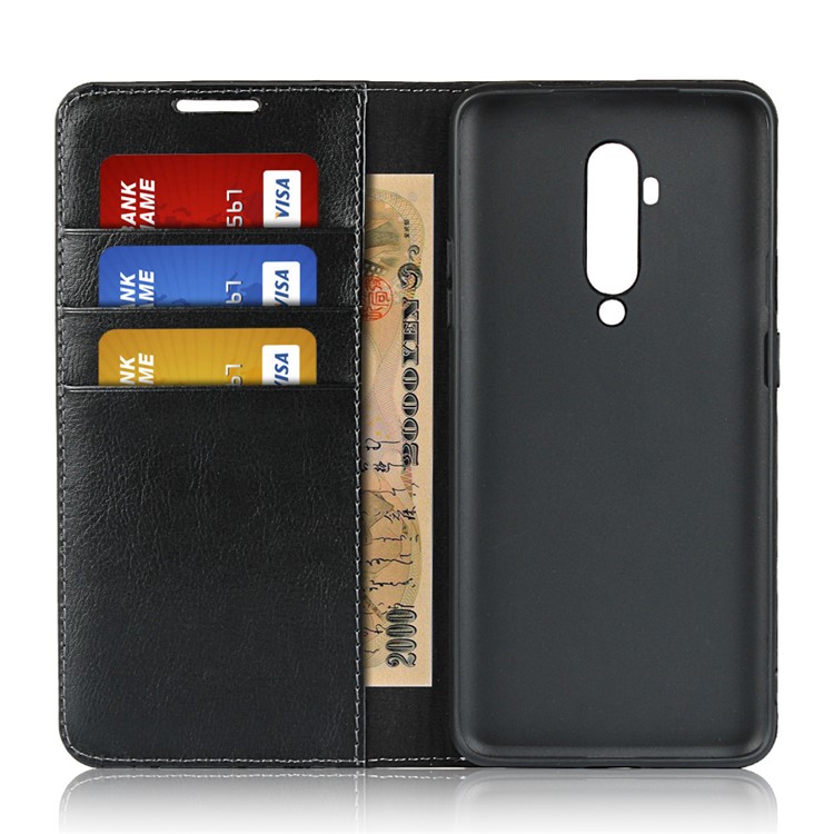 Crazy Horse Skin Genuine Leather Wallet Phone Case for OnePlus 7T Pro - Black-4