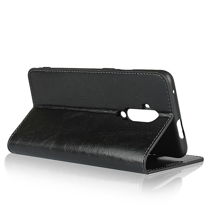 Crazy Horse Skin Genuine Leather Wallet Phone Case for OnePlus 7T Pro - Black-5