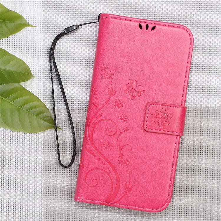 Imprinted Butterfly Flower Wallet Leather Phone Case with Stand for OnePlus 3 / 3T - Rose-1