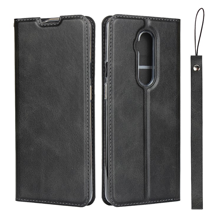 TPU+PU Leather Stand Case Shell with Strap for OnePlus 7T Pro - Black-1