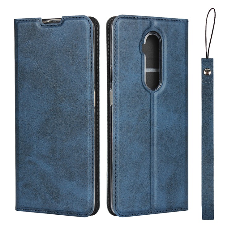 TPU + PU Shell Caso Estande De Couro Com Alça Para OnePlus 7T Pro - Azul-1
