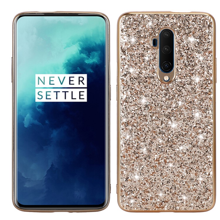 Brilhantes Lantejoulas Galvanoplastia TPU + PC Caixa Para OnePlus 7T Pro - Ouro-1