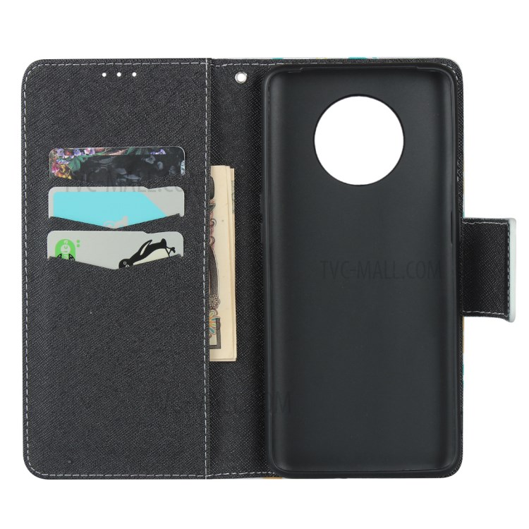 Pattern Printing PU Leather Wallet Phone Cover with Strap for OnePlus 7T - Green-4