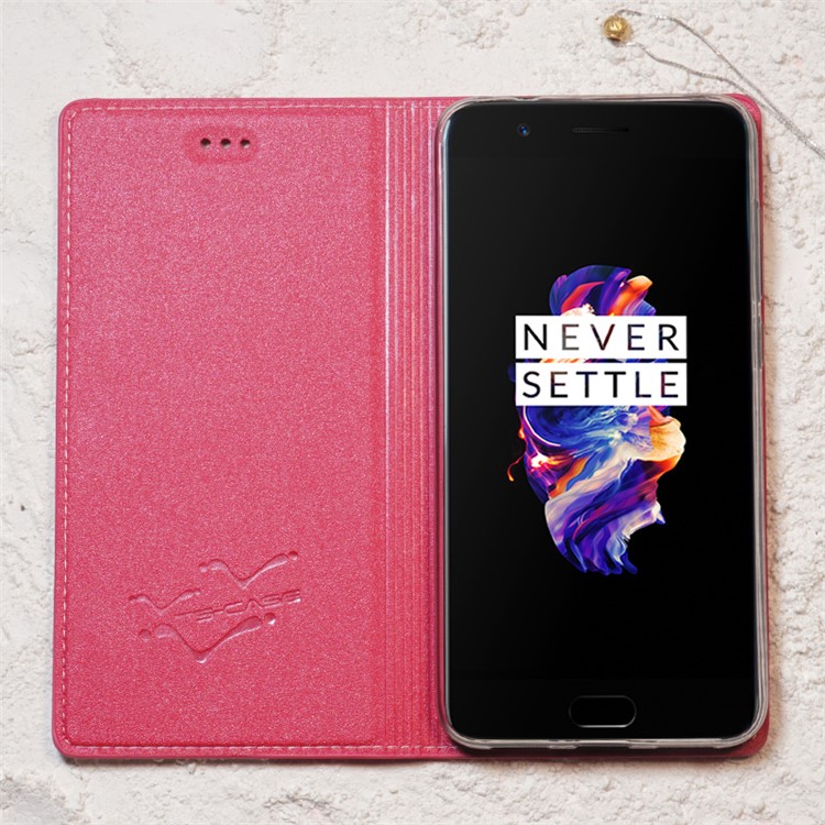 TSCASE Sand-like Texture Leather Case with Stand for OnePlus 5 - Rose-4