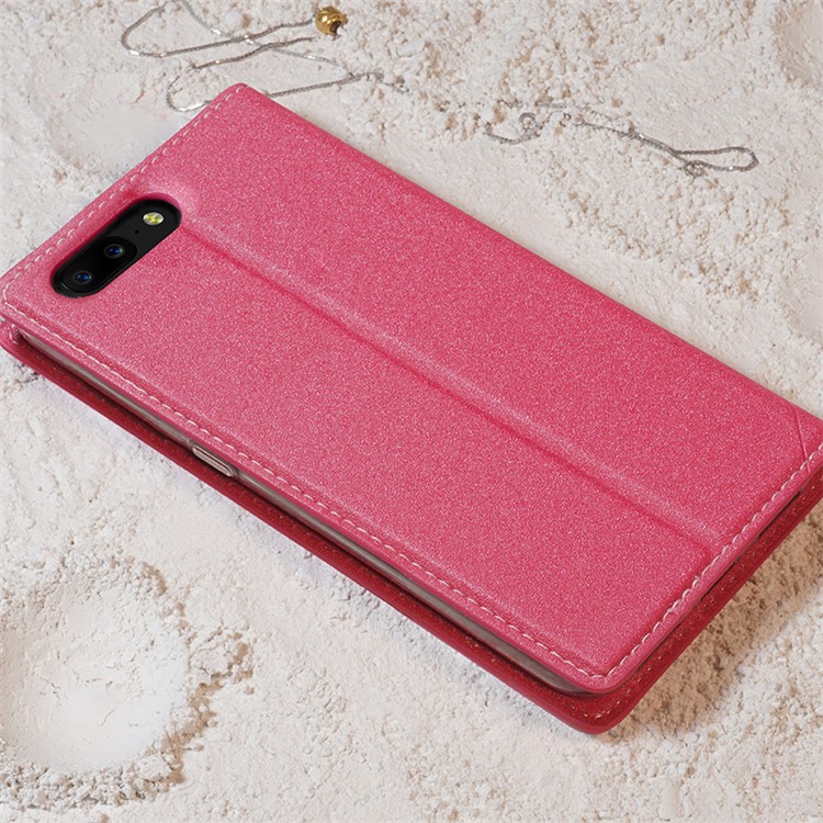 TSCASE Sand-like Texture Leather Case with Stand for OnePlus 5 - Rose-5