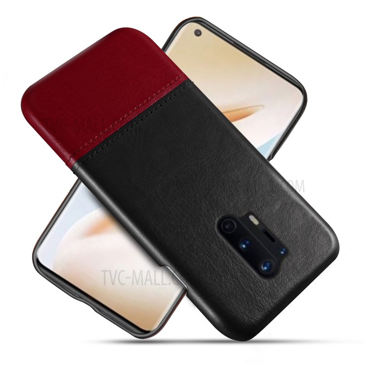 KSQ PU Leather Coated Dual-color Splicing PC Cover for OnePlus 8 Pro - Black / Wine Red-1