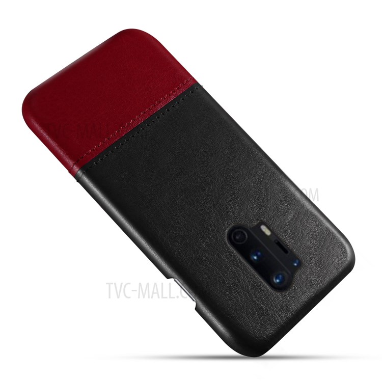 KSQ PU Leather Coated Dual-color Splicing PC Cover for OnePlus 8 Pro - Black / Wine Red-2