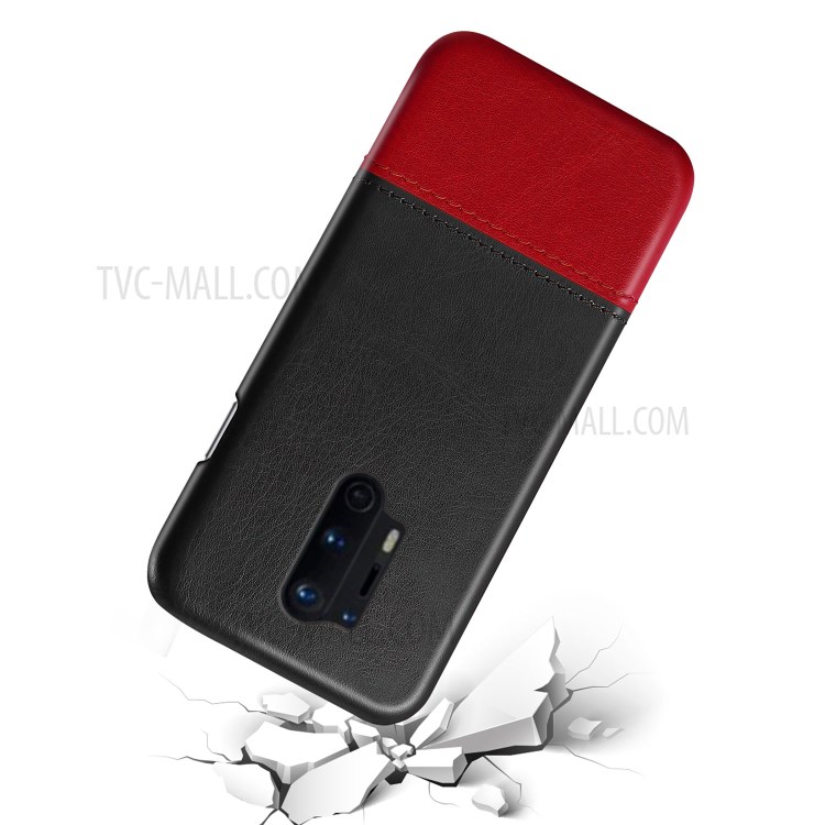 KSQ PU Leather Coated Dual-color Splicing PC Cover for OnePlus 8 Pro - Black / Wine Red-5