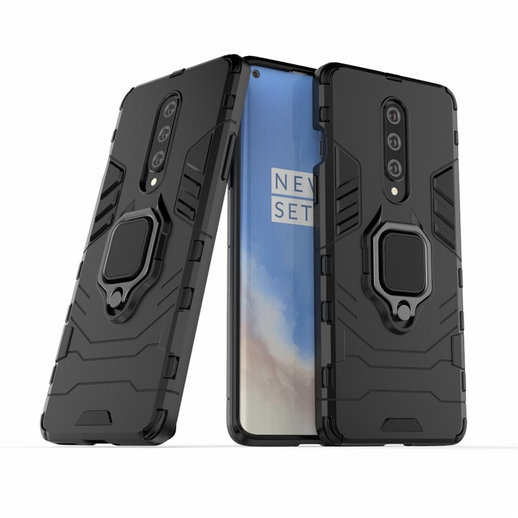 Cool Guard Ring Holder Kickstand PC TPU Hybrid Case Protective Shell for OnePlus 8 - Black-1