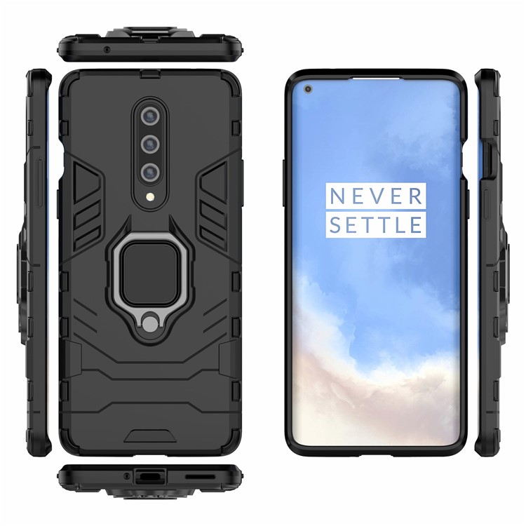 Cool Guard Ring Holder Kickstand PC TPU Hybrid Case Protective Shell for OnePlus 8 - Black-7