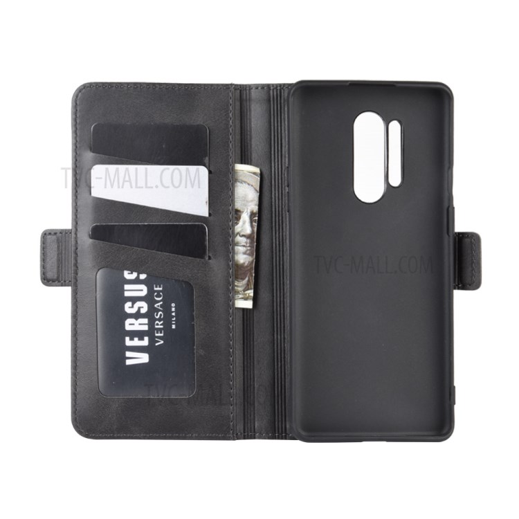 Double Clasp Flip Leather Wallet Stand Phone Case Cover for OnePlus 8 Pro - Black-4