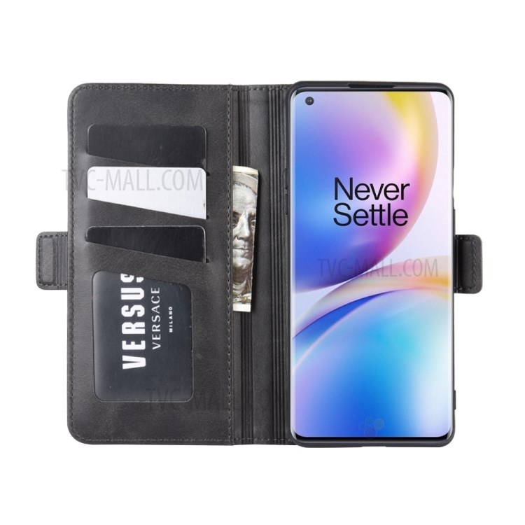 Double Clasp Flip Leather Wallet Stand Phone Case Cover for OnePlus 8 Pro - Black-5