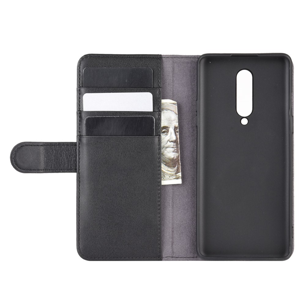 Genuine Split Leather Wallet Stand Protection Case Phone Cover for OnePlus 8 - Black-5