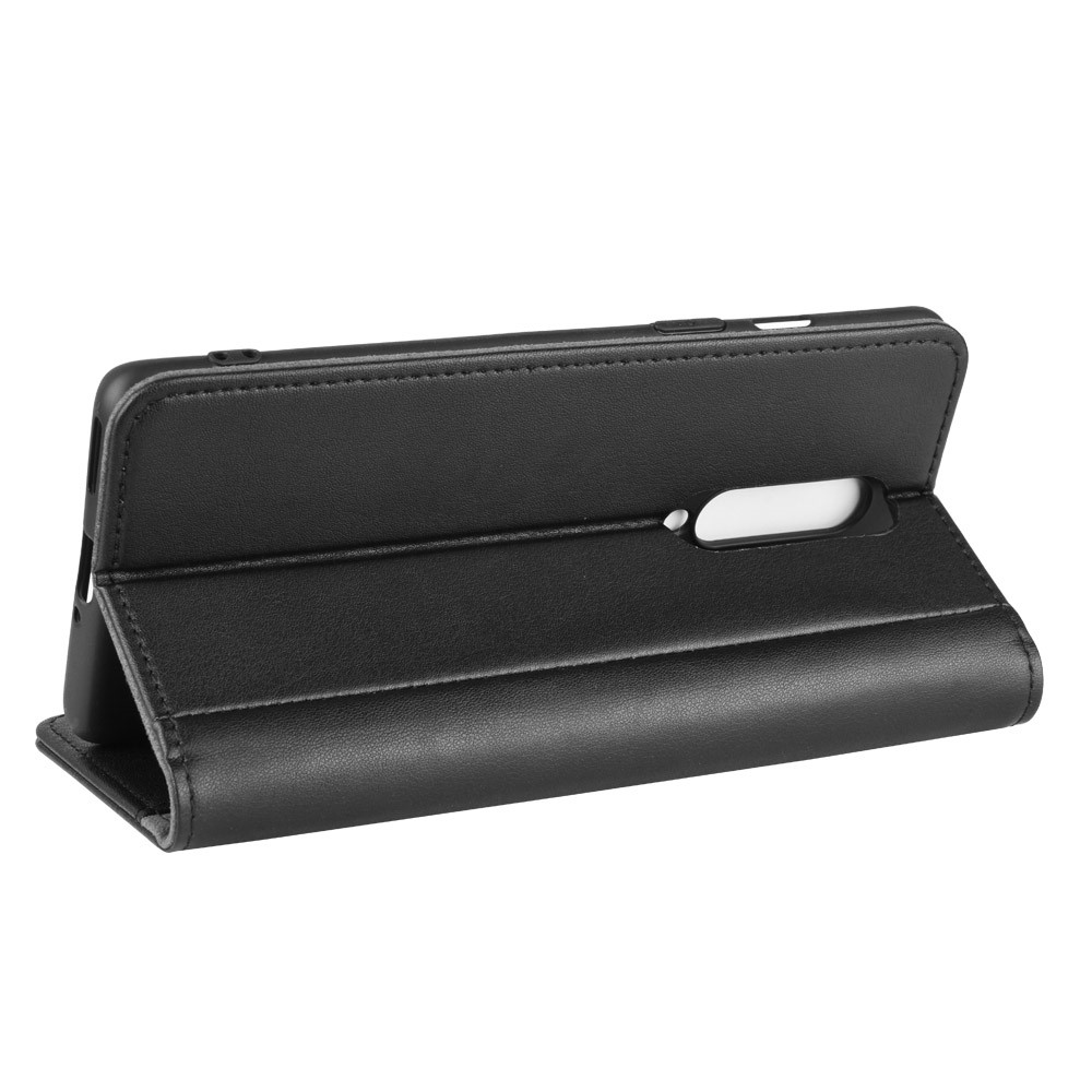 Genuine Split Leather Wallet Stand Protection Case Phone Cover for OnePlus 8 - Black-7