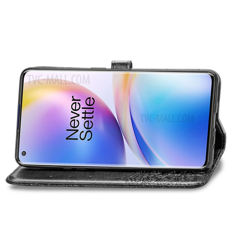 Embossed Mandala Flower Leather Case with Wallet Stand for OnePlus 8 Pro - Black-10