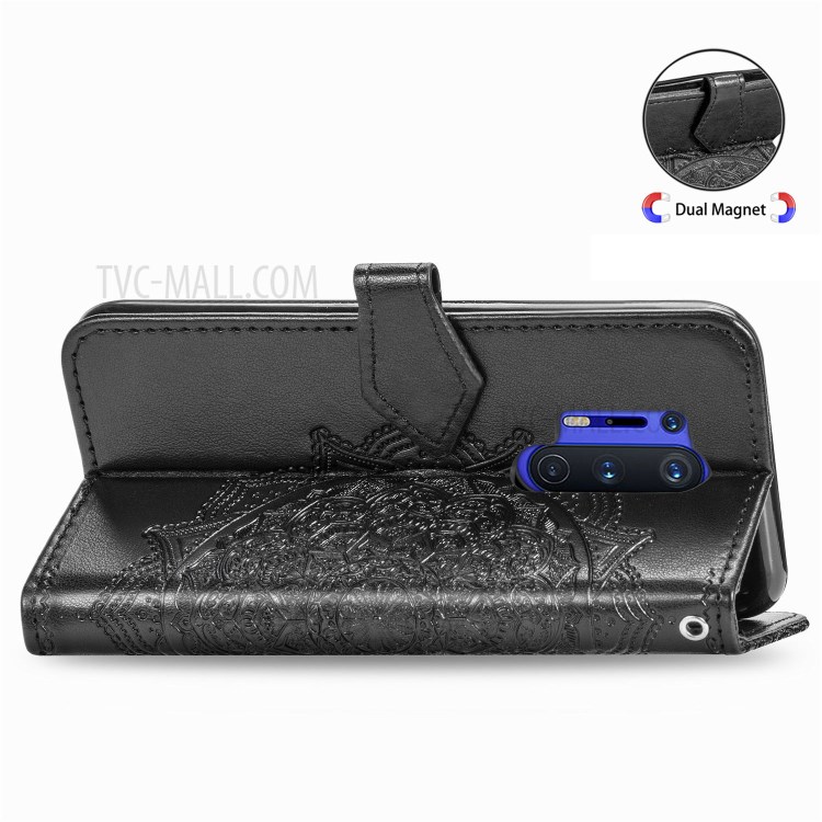 Embossed Mandala Flower Leather Case with Wallet Stand for OnePlus 8 Pro - Black-11