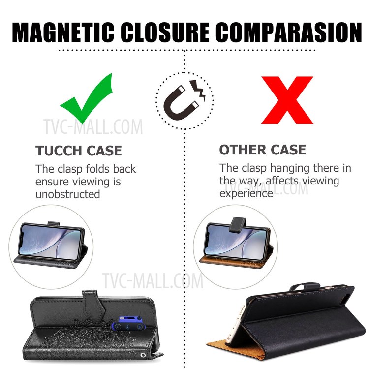 Embossed Mandala Flower Leather Case with Wallet Stand for OnePlus 8 Pro - Black-5