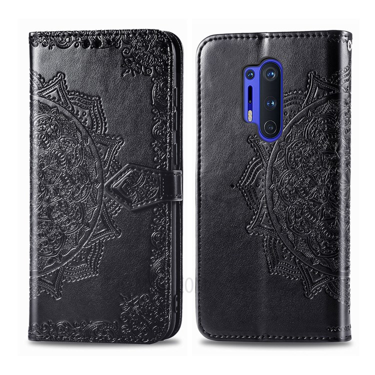 Embossed Mandala Flower Leather Case with Wallet Stand for OnePlus 8 Pro - Black-6