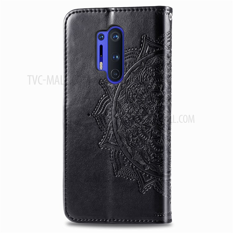 Embossed Mandala Flower Leather Case with Wallet Stand for OnePlus 8 Pro - Black-8