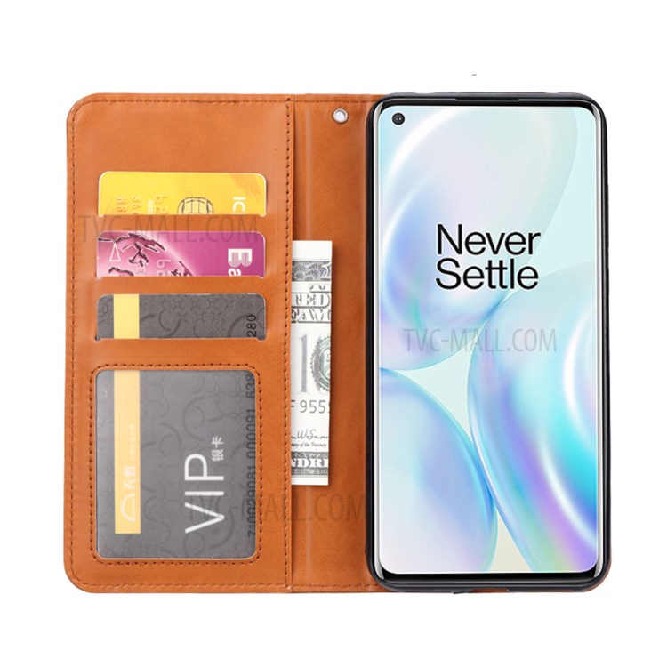 Auto-absorbed Leather Cover for OnePlus 8 - Brown-4