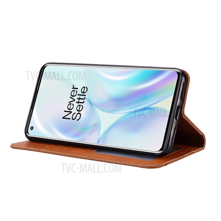 Auto-absorbed Leather Cover for OnePlus 8 - Brown-5