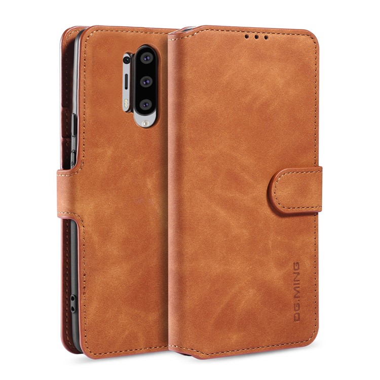 DG.MING Retro Style Leather Cover Wallet Stand Protective Shell Case for OnePlus 8 Pro - Brown-1